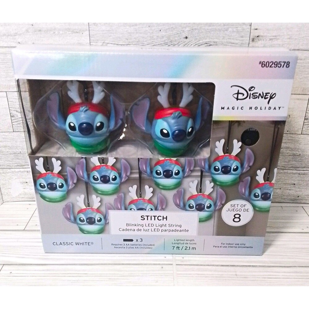 Disney Stitch LED Blinking String Lights Classic White 8ct 7ft Battery Indoor